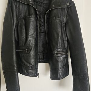 Kenneth Cole Black Faux Leather Moto Jacket